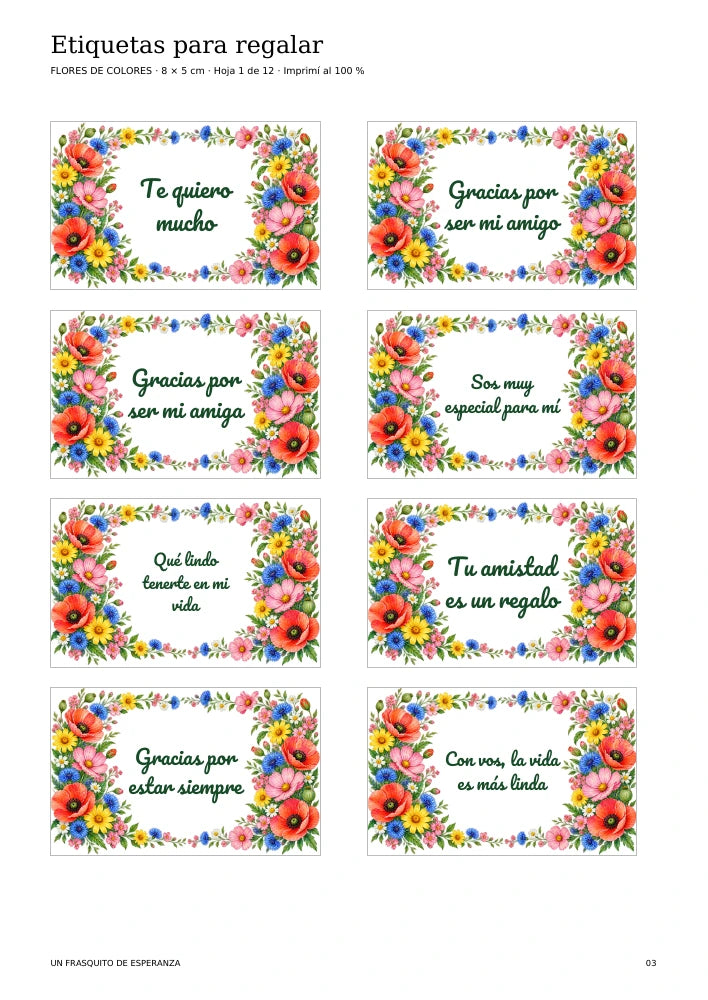 Flores de colores: hoja real de etiquetas