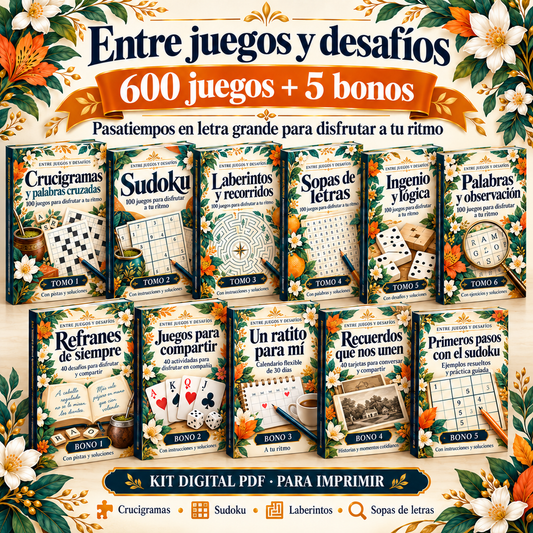 Entre juegos y desafíos — Pasatiempos en letra grande para disfrutar a tu ritmo