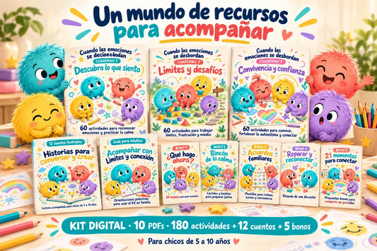 Kit digital completo: 180 actividades, 12 cuentos, guía y 5 bonos. No son libros físicos.