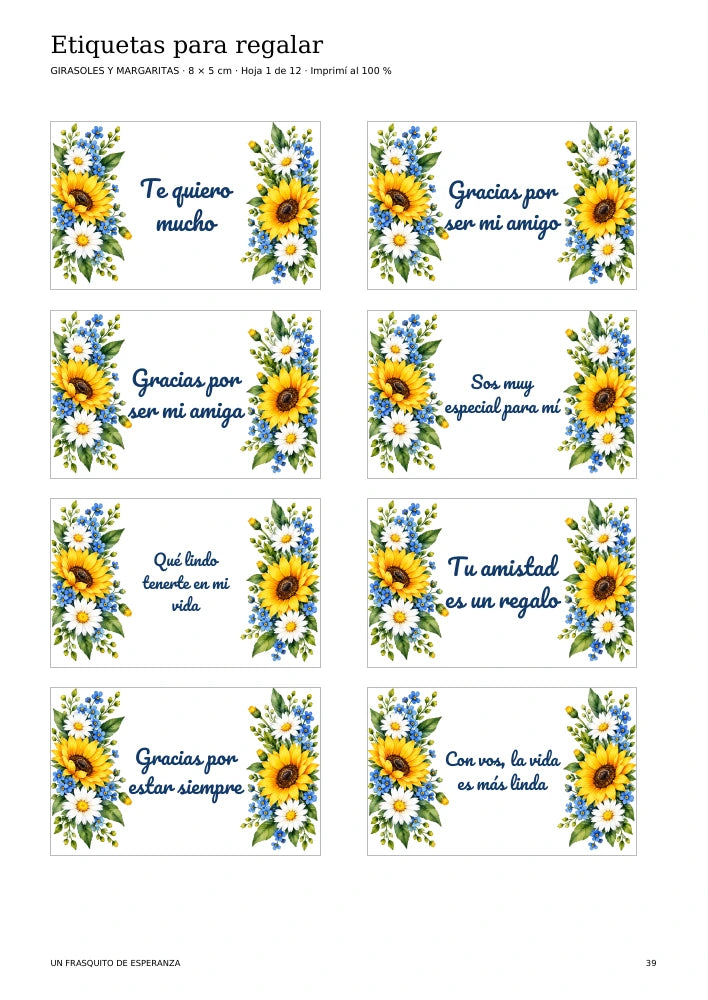 Girasoles y margaritas: hoja real de etiquetas