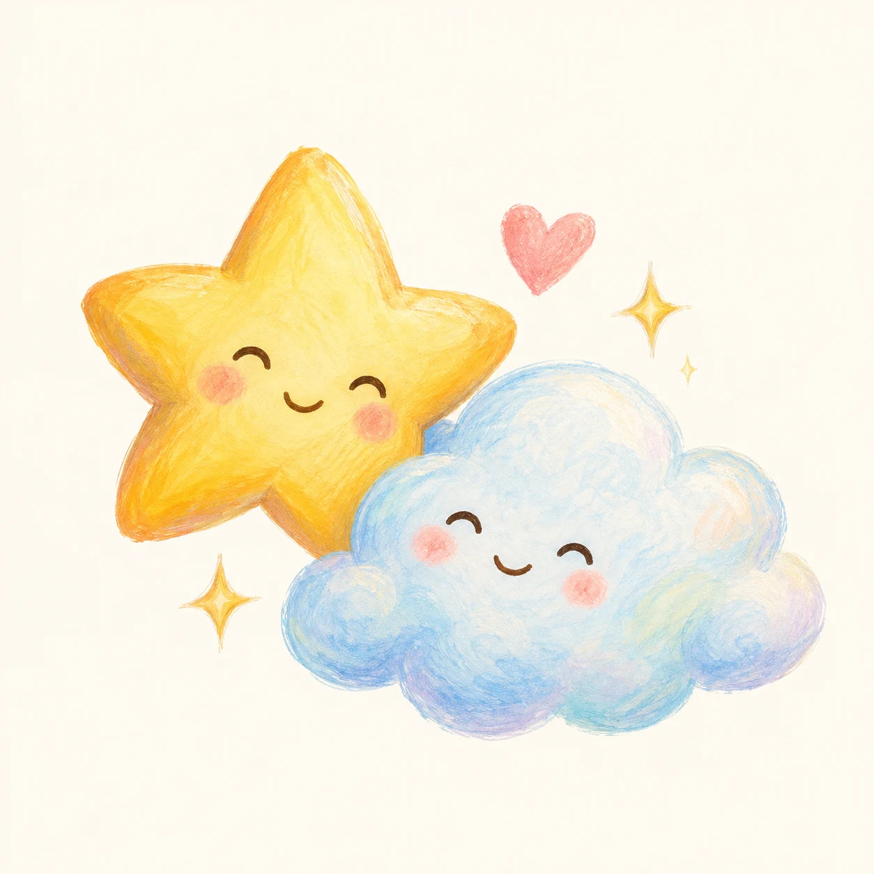 Una estrella sonriente con una nube y un corazón